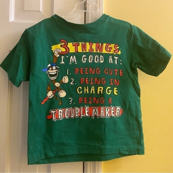Troublemaker Boys Size 5/6 Green Funny T-Shirt - Picture 1 of 3